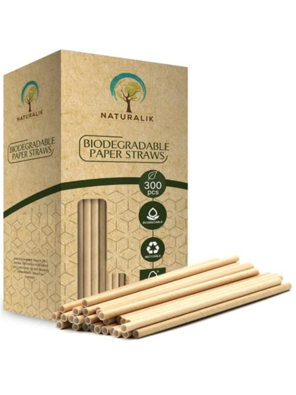 300/1000-Pack Extra Durable Brown Paper Straws Biodegradable- Premium Toxin Free